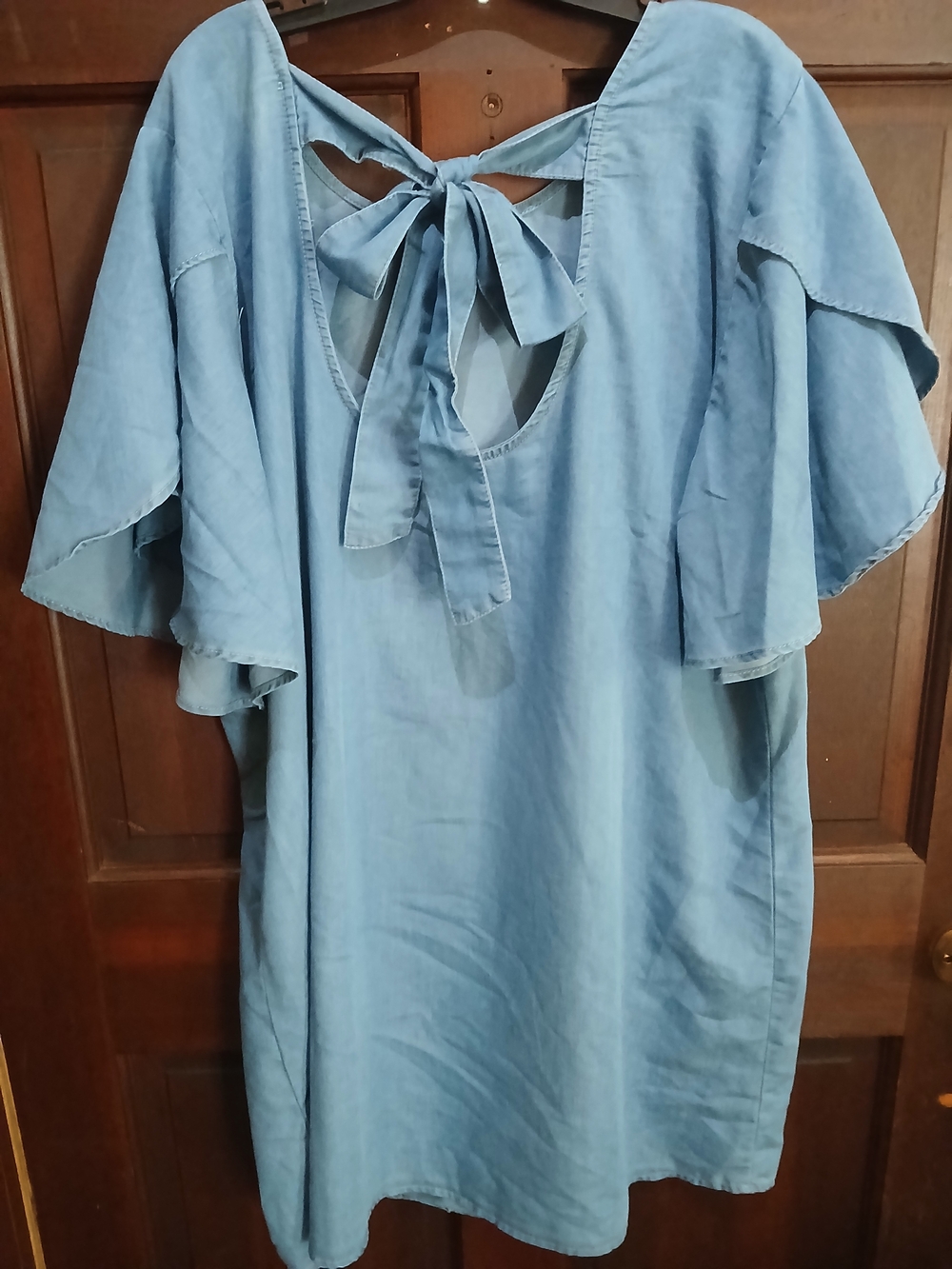 Light Blue Song Of Style Women's Tie-Back Flutter Sleeve Chambray Dress 3X